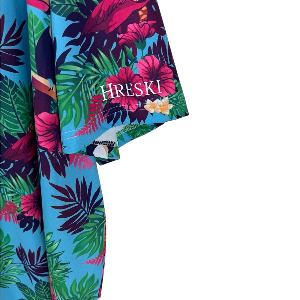 Hreski Polo Shirt Mens 3XL Toucan Floral Flamingo Print EUC!!!!! - Picture 5 of 8